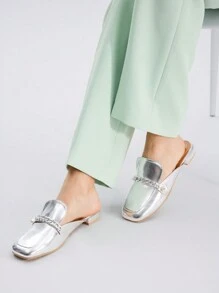 MOTF PREMIUM AND FASHIONABLE WOMEN METAL-LIKE FABRIC SQUARE-TOED FLAT SHOES