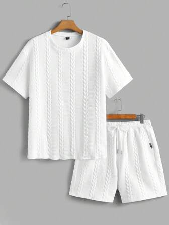 GENTILAND 2入組男士寬鬆針織大露圓領短袖休閒T卹套裝，適宜夏季日常穿著