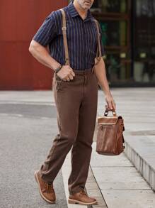 Manfinity Homme Men's Casual Mocha Brown Woven Fabric Co-Ords Set: Sleeveless Shirt Collar Shirt And Long Pocket Detail Pants - Mocha Brown - View 7