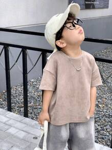 SHEIN 3件套儿童夏装，小男孩时尚宽松纯色抓绒短袖T恤，休闲韩版，性价比高适合户外玩耍，街拍，聚会 - 彩色 - 查看 7