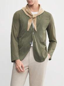 Manfinity VCAY Marynarka męska typu business casual z tkaniny UPF w stylu Old Money, dopasowana do sylwetki, lekka, odpowiednia na lato i jesień/zimę - Wojskowa Zieleń - Zobacz 2