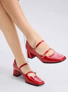 MOTF PREMIUM VINTAGE WOMEN BUCKLE HIGH HEEL PUMPS - Red - View 5