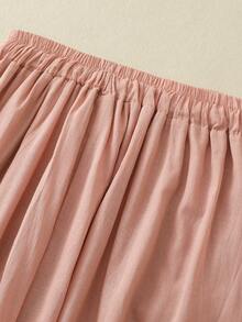 Falda estilo lino con forro, cintura elástica, bordada, largo hasta el tobillo, para primavera y verano - Rosa vieja - Ver 5