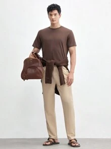 AKNOTIC Business Casual Men's Woven Integrated Mid-Rise Long And Straight Casual Pants Suitable For Daily Wear In Spring And Autumn - Apricot - View 4