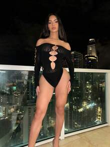 女士露肩高彈空心連體褲