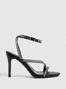 CUCCOO SZL Fashion Rhinestone Strap High Heel SandalsSexy Party Baddie Chic Gorgeous Style - Black - View 4