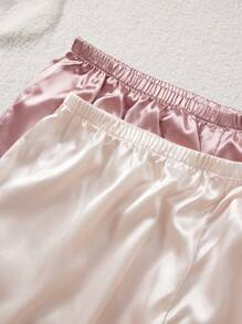 SilkySpell 大码女式夏季双色多件套吊带背心和短裤缎面睡衣套装