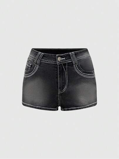 Grunge Punk Shorts de mezclilla con bordado floral
