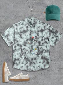 Manfinity Roghcode Men's Short Sleeve Button Up Tie-Dyed Loose Casual Stylish Plaid Shirt, Summer - Mint Green - View 1