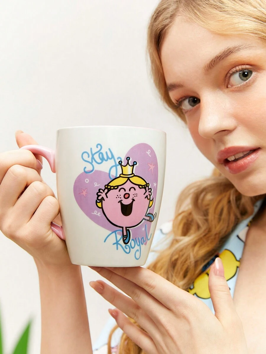 Mr Men Little Miss X SHEIN 500ml Ceramic Cartoon And Heart Print Mug
