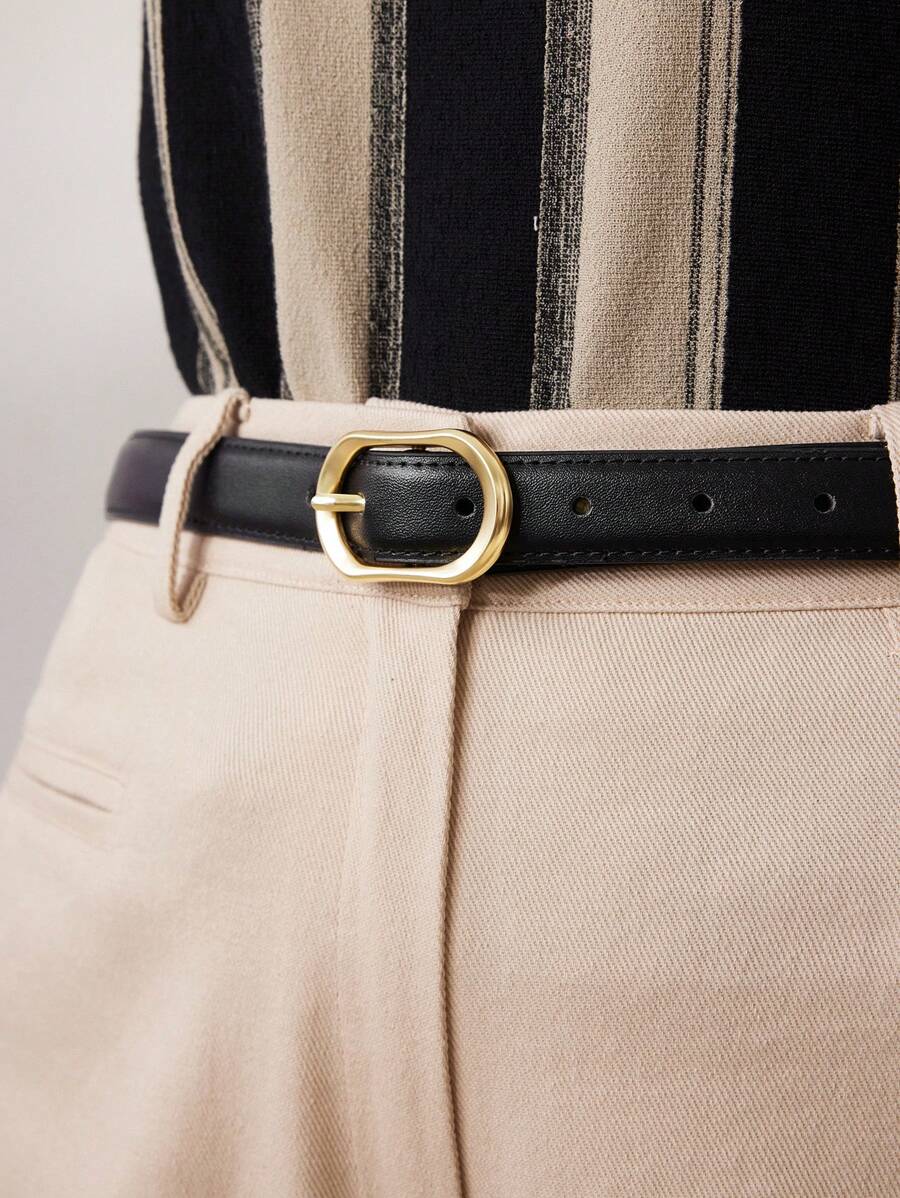 MOTF PREMIUM 1PC WOMEN'S BUSINESS COMMUTING WAIST BELT WITH METAL/OVAL BUCKLE, SUITABLE FOR WORK,SCHOOL - Black - View 1