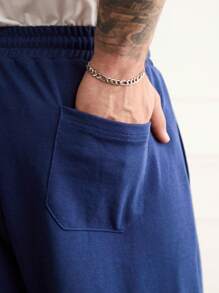 Forever 21 Men's Drawstring Jogger Raw Edge Sweatpants - Navy Blue - View 6