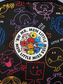 Mr Men Little Miss X SHEIN Black Cartoon And Letter Printed Fashionable Casual Backpack