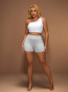 SHEIN Sports 女性對比魚網運動短褲 - 淺灰色 - 查看 6