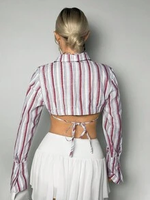 SHEIN ICON Áo thun hai mảnh sọc tam giác ôm vừa vặn và cúp ngực siêu ngắn dành cho nữ - Nhiều màu - Xem 3