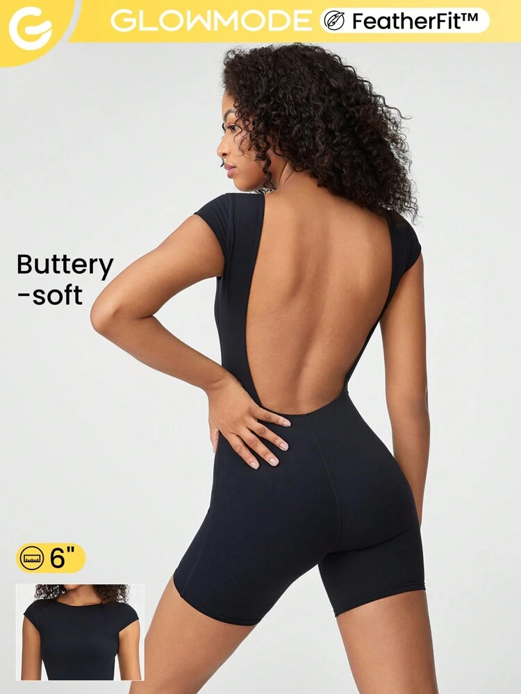 6" FeatherFit™ Backless Full Coverage Sports Romper Low Impact Yoga Pilates Daily