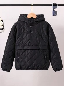 Tween Boys Half Button Hooded Quilted Coat