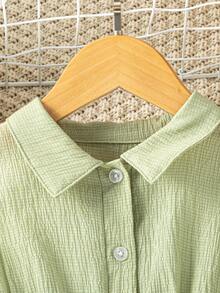 SHEIN Ropa juvenil femenina dulce y encantadora/fresca y fresca con tela texturizada de sensación 3D, transpirable y cómoda, personalizada, todo a juego, elegante y asequible, adecuada para usar sola en primavera/verano o combinar con camisas y vestidos en otoño/invierno - Verde - Ver 6