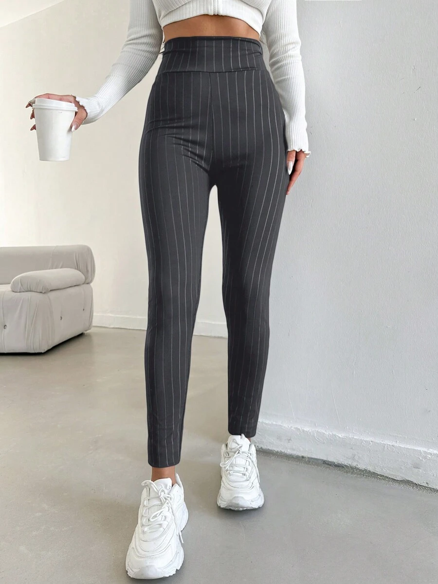 SHEIN Women's Striped Leggings - Grey - View 1