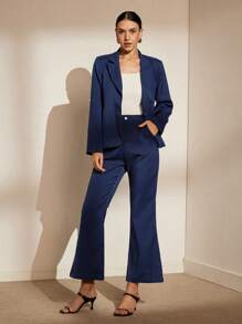 GENKIRA Bộ đồ công sở Slim Fit bất đối xứng màu xanh thời trang để đi lại - Màu xanh hải quân - Xem 2