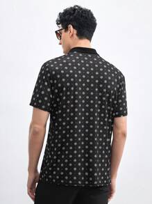 AKNOTIC Business Casual Men's Knitted Pattern Printed Slim Fit Short Sleeve Polo Shirt, Suitable For Summer