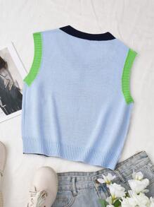 SHEIN Unity Colorblock V Neck Sweater Vest - Multicolor - View 2