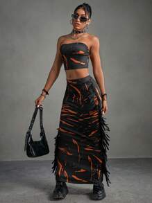 Gameset SHEIN Sport Set sport cu franjuri cu imprimeu grafic