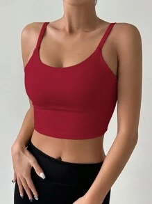 DAZY 實心無背運動紅色Cami內衣，適用於夏季 - 酒紅色 - 查看 4