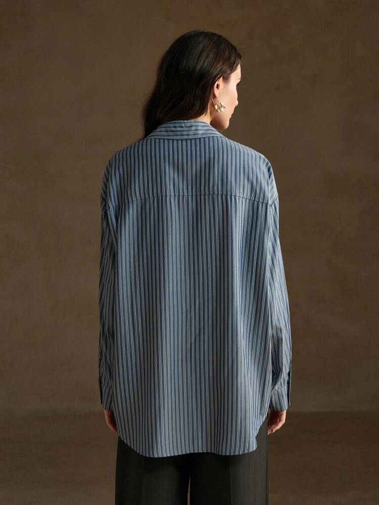Oversized Striped Diamond-Decorated Loose Commuter Shirt