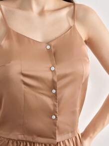 Ocili Satin Träger-Top mit Knopfleiste und Shorts Schlafanzug Set / Pyjama Set