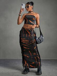 Gameset SHEIN Sport Set sport cu franjuri cu imprimeu grafic