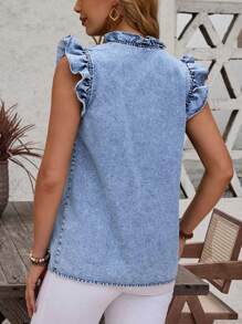 SHEIN LUNE Ruffle Trim Sleeveless Denim Top For Summer Vacation - Blue - View 2