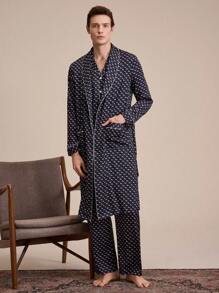 EverLounge Men's Horse Print Self Tie Shawl Collar Robe (Shirt And Pants Not Included) - Black and White - View 7