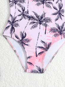 1 套年轻女孩热带椰子树印花连体泳衣 + 罩衫 - 彩色 - 查看 6