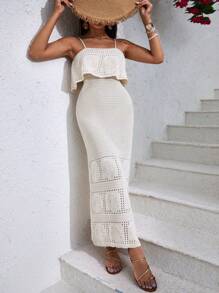 EURMUSE Women Knitwear Dress With Openwork - Beige - View 2