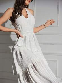 Modelyn Tie Backless Ruffle Hem Halter Dress For Summer Long Evening Dresses