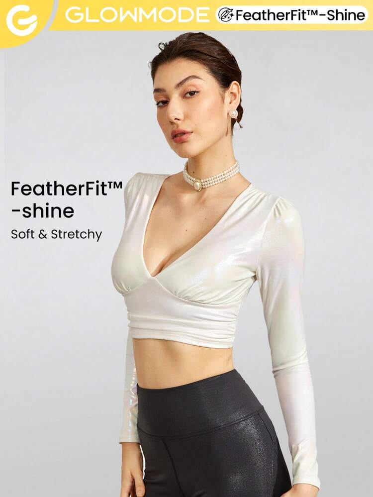 Foiled Leather Effect Shine On Me V-Neck Active Top Light Support