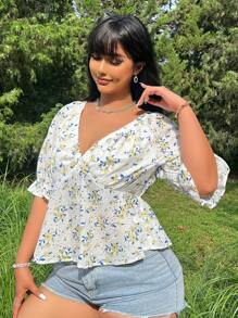 SHEIN Unity Plus Size Embroidery Burnout V-Neck Short Sleeve Women's Summer Shirt - White - View 5