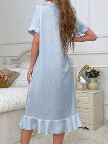 Romantisches Mädchen Transparentes Netz Besticktes Spitzenbesatz V-Ausschnitt Damen Pyjama Nachthemd Langes Kleid, Moo Moo Schlafkleid