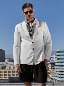 Manfinity Homme Men Solid Single Breasted Blazer - White - View 5