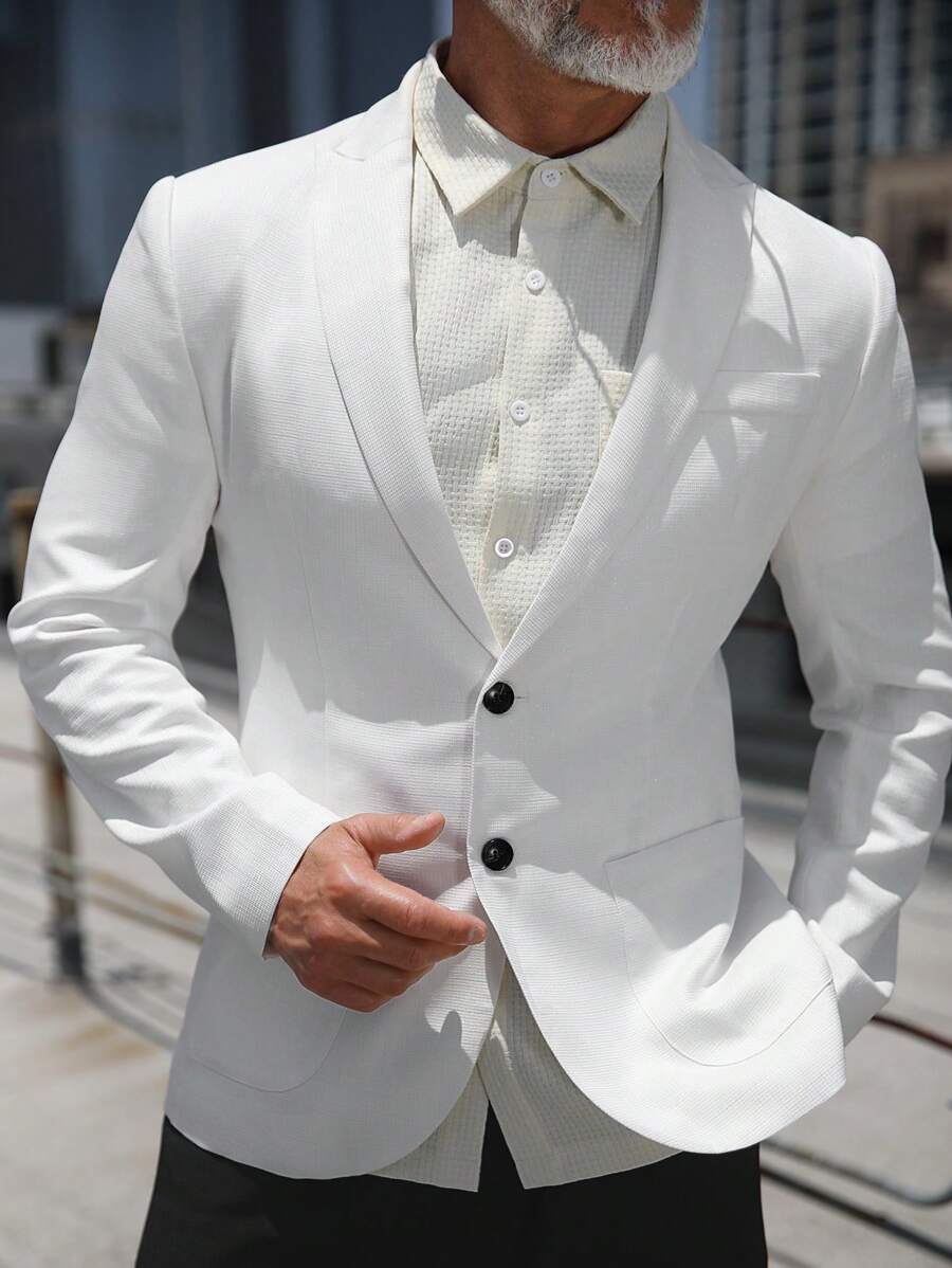 Manfinity Homme Men Solid Single Breasted Blazer - White - View 1