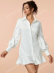 Vestido de camisa de San Valentín con botones frontales y dobladillo con ribete de volantes