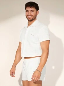 FeverCity Men's Double Layered Fabric Short Sleeve Shirt Set, Suitable For Summer - White - View 6