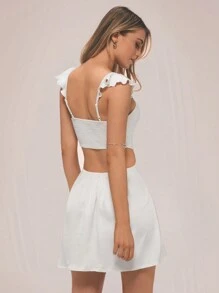 Forever 21 實色荷葉邊露腰緞面派對白色迷你裙 - 白色 - 查看 2