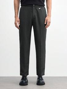 AKNOTIC Business Casual Men's Woven Pattern Printed Straight-Leg Long Casual Suit Pants, Suitable For Daily Wear In Spring And Summer