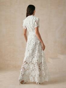 Anewsta 白色修身蕾丝边女式连衣裙适合节日聚会服装长款女式服装 - 白色 - 查看 2