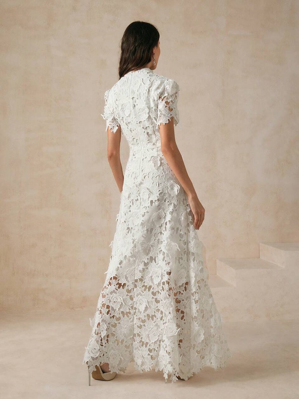 White Slim Fit Lace Trimmed Women's Dress For Holiday Party Clothes Maxi Women Outfit