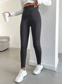 SHEIN Women's Striped Leggings - Grey - View 5