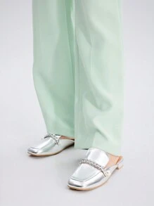 MOTF PREMIUM AND FASHIONABLE WOMEN METAL-LIKE FABRIC SQUARE-TOED FLAT SHOES