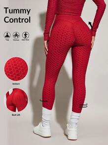 VARSITIE Collant de yoga d'été de sport de base avec fesses plissées et jambes - Rouge - Voir 1